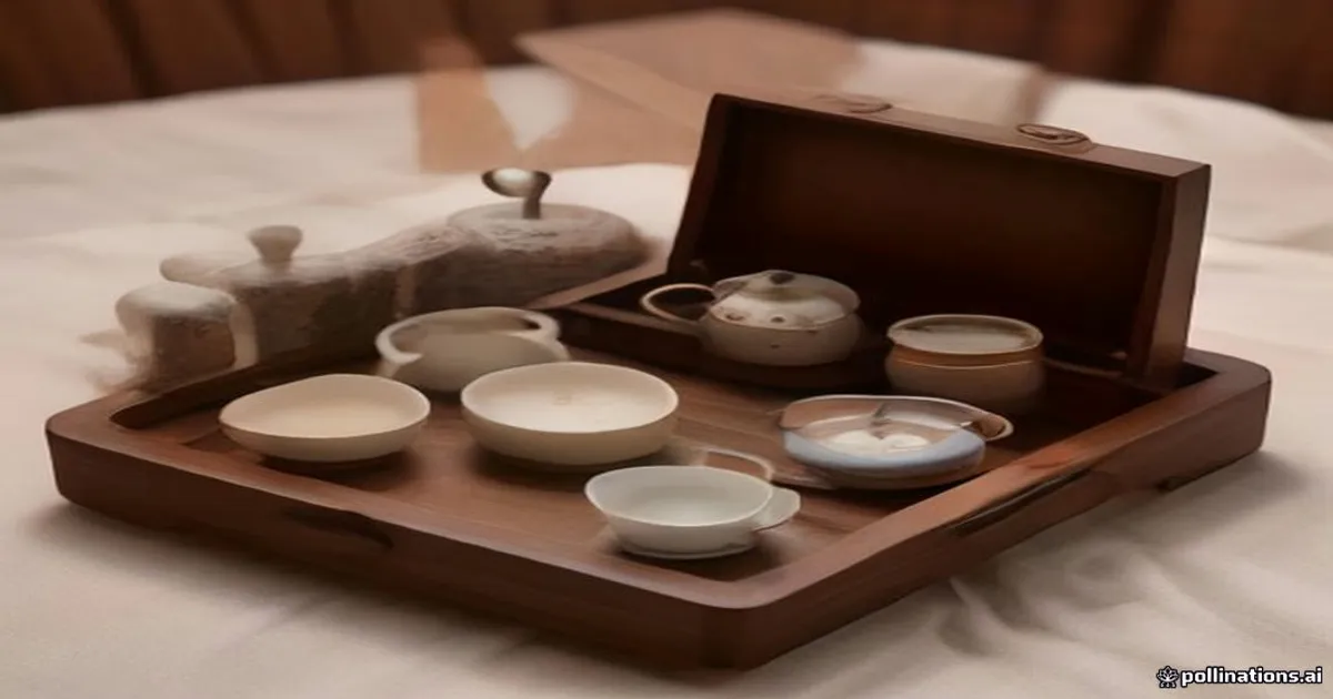 wooden tea tray with ceramic tea accessories
